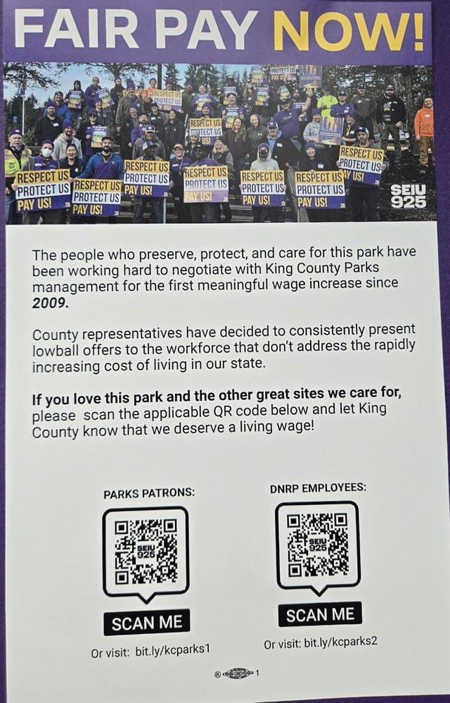 Hey Seattle! Any love for our county parks? Please support the union for the workers who keep them open!