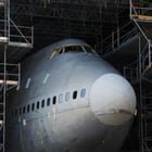 Progress pictures of the 747-400 fuselage (N178UA) being installed at 1200 Stewart Street
