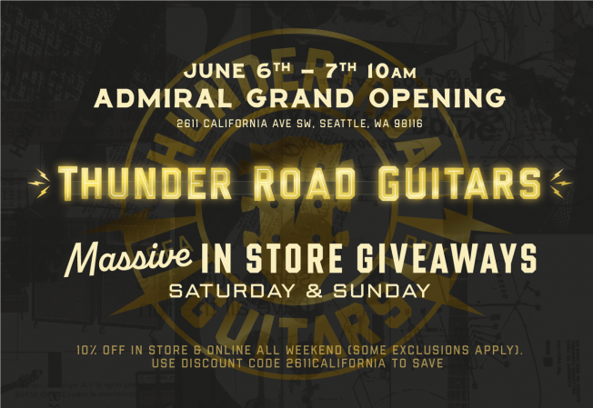 BIZNOTE FOLLOWUP: New details of this year’s grandest grand opening, Thunder Road Guitars’ new home, with ‘giant giveaways’
