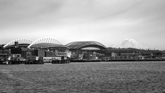 Seahawks, Mariners, and Mt. Rainer on a clear day (OC)