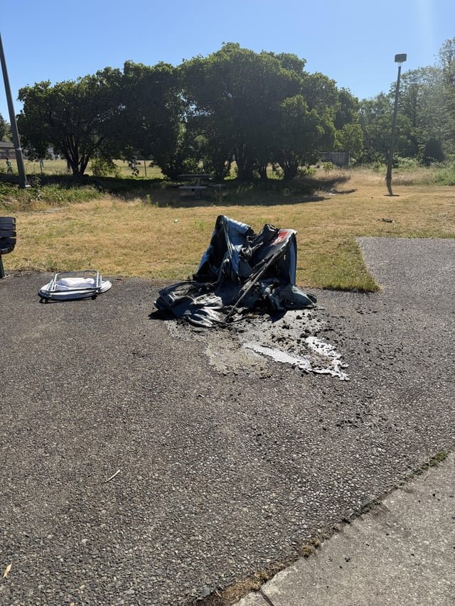 Someone burned down the porta potty in Jimmy Hendrix Park