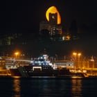 Moonrise over Pacific Tower and a Coast Guard Icebreaker