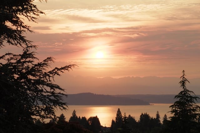 Very smoky sunset over the Olympics last night.