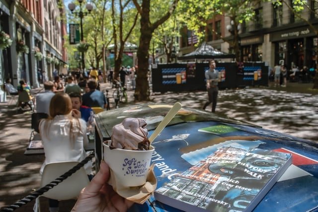 Ice cream makes any day better. Especially if it’s dark chocolate dipped purple vanilla soft serve from Pioneer Square’s Pastry Project!