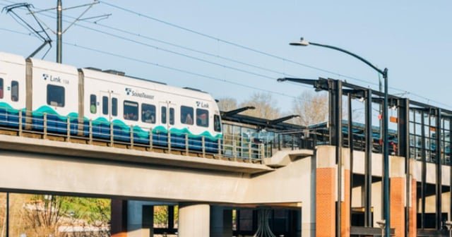 Sound Transit light rail suspended between Northgate and Judkins Park stations