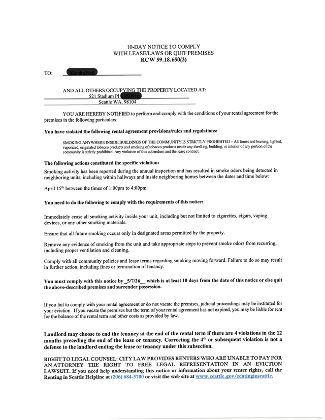 Apartment Charging Fraudulent Smoking Charges