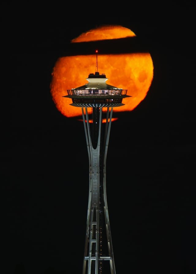 Space Needle and the Moon this morning