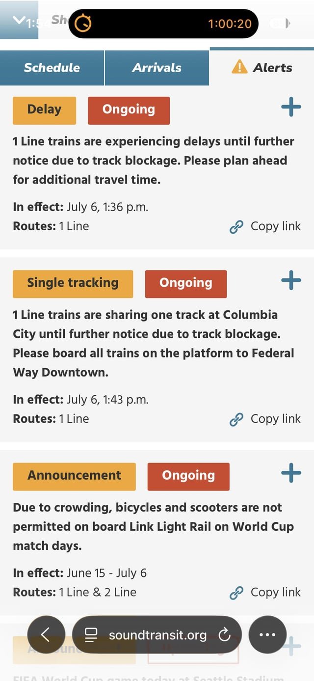 1 line light rail is delayed