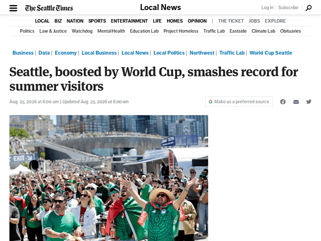 Seattle, boosted by World Cup, smashes record for summer visitors