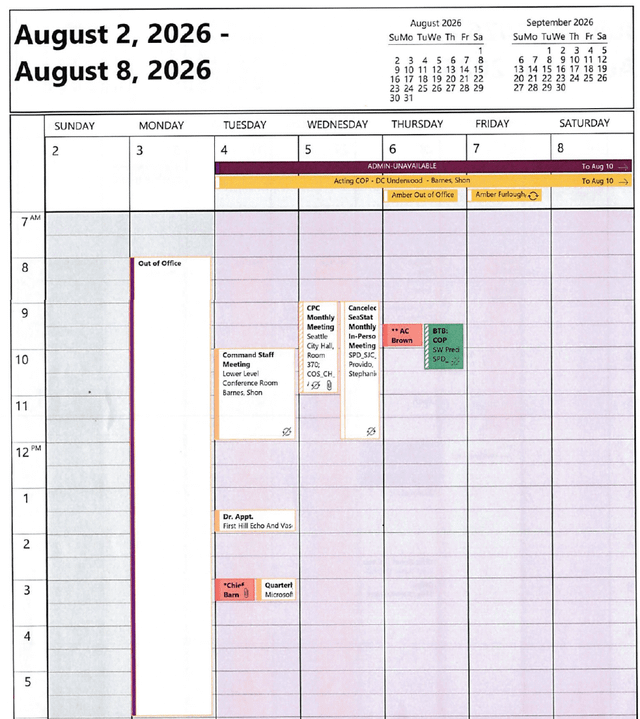 Fuller Calendar for Barnes Shows Former Police Chief Out of Office Almost 40 Percent of the Time This Year