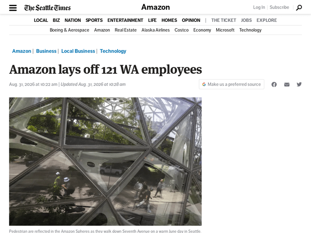 Amazon lays off 121 WA employees