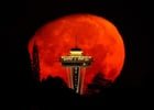 This morning’s view of the Moon and Space Needle