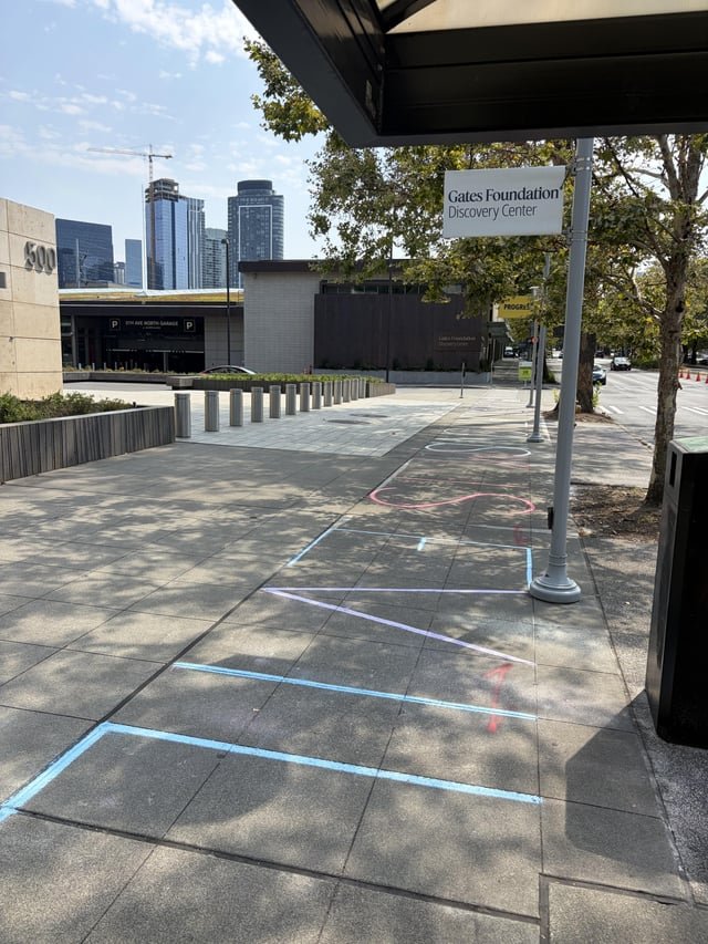 “DEPOPULATIONISM IS EVIL” in chalk at the Gates Foundation