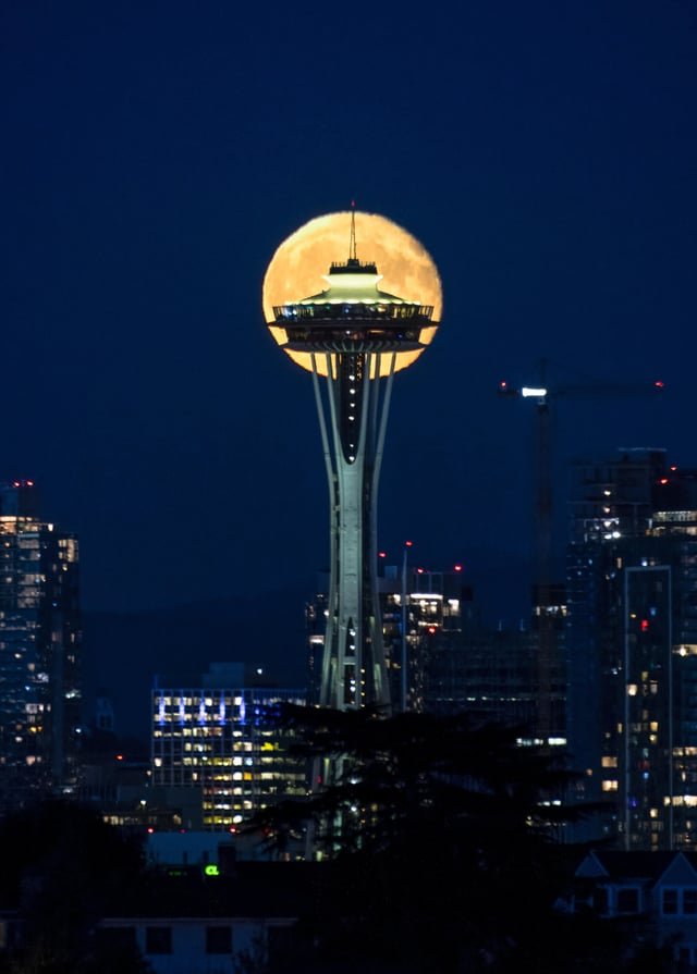 Buck Moon behind the Space Needle