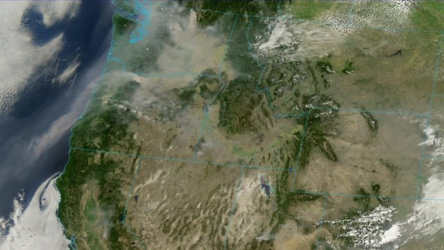 Satellite view of today’s (8/4/26) wildfires on the West Coast of the United States
