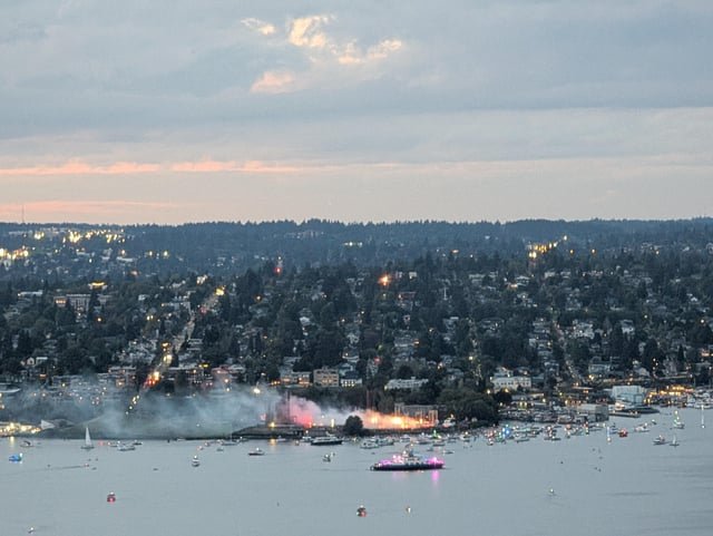 Skrillex from the other side of Lake Union just looks like hours of smoke, lights and fire 🔥