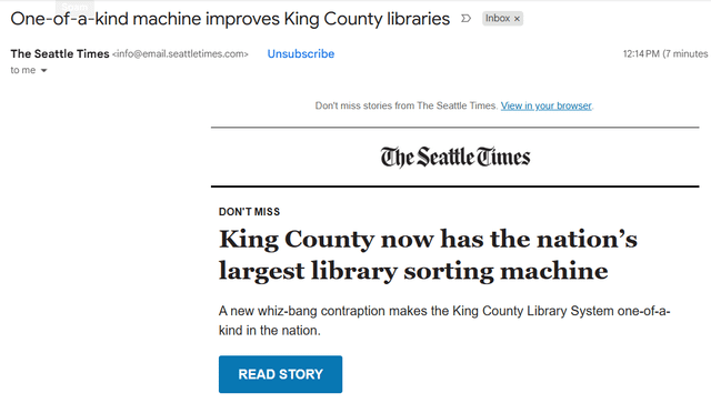 A Seattle Times email from seemingly the 1920s