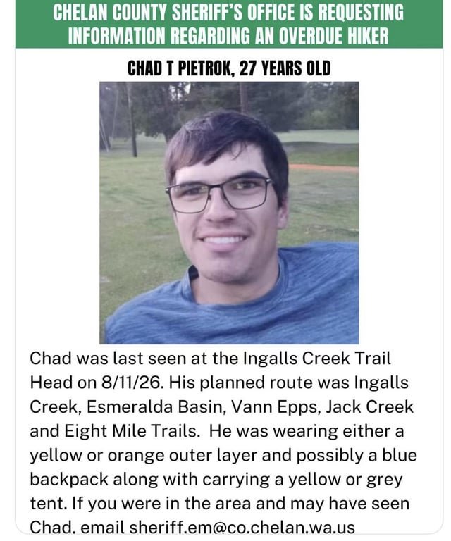 Missing Hiker – Enchantments Area