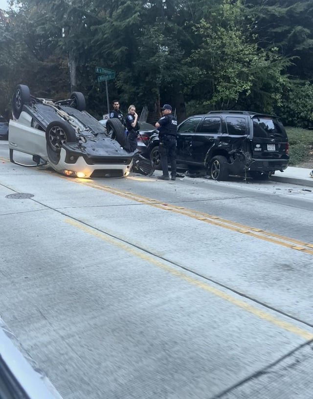 Flipped car this morning heading down Madison St. and 26th Ave E.