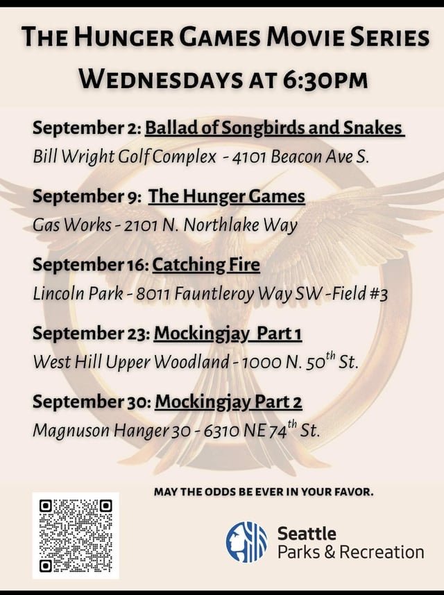 Free Hunger Game Movie at Gas Works 9/9/2026 at 6:30 pm
