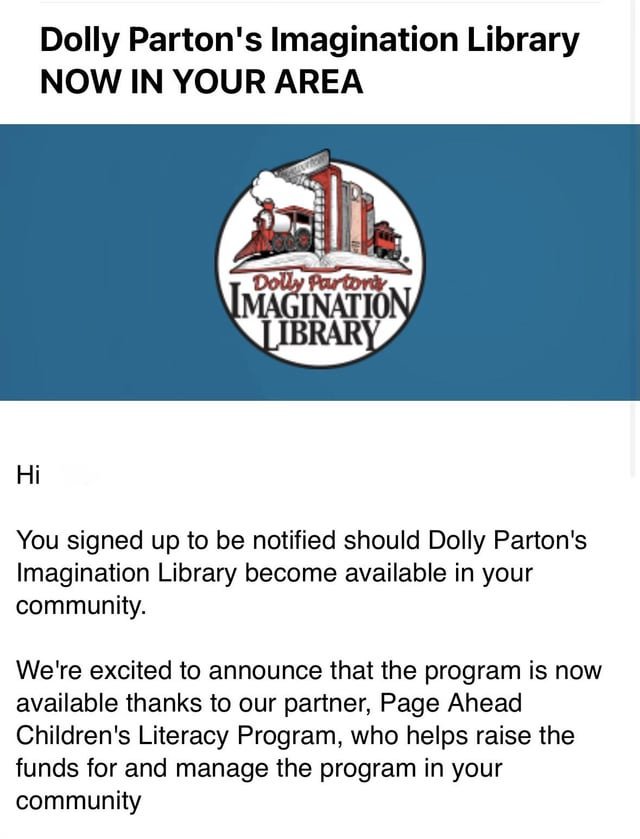The Imagination Library is finally available King County and Seattle. Thank you Dolly!