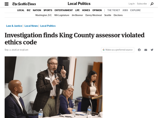 Investigation finds King County assessor violated ethics code