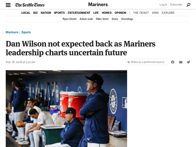 Dan Wilson not expected back as Mariners leadership charts uncertain future