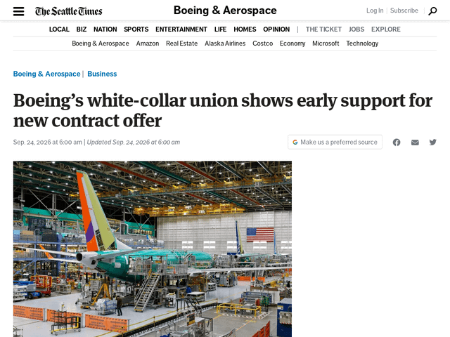 Boeing’s white-collar union shows early support for new contract offer