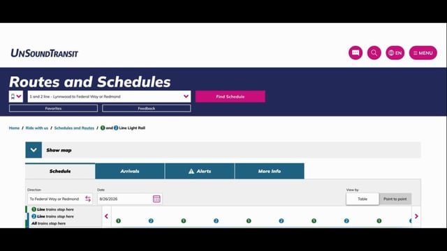 Light rail schedule page, but it shows all trains at once