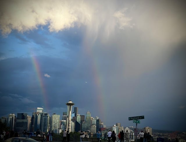 Double rainbows over our beloved city tonight!