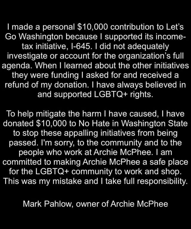 Archi McPhee owner shares statement and apology over donation