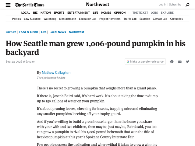 How Seattle man grew 1,006-pound pumpkin in his backyard