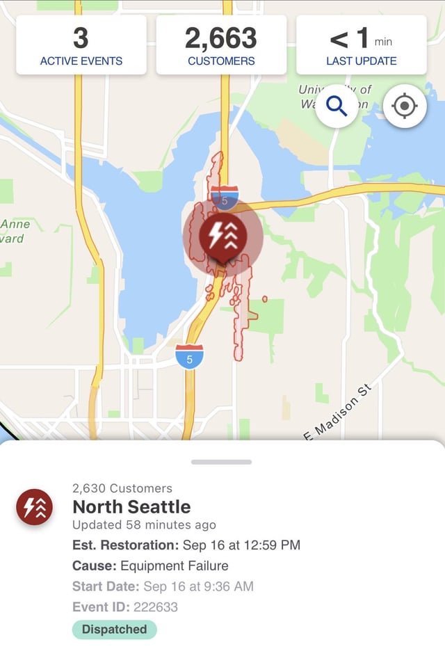 Major power outage in north Cap Hill/Eastlake