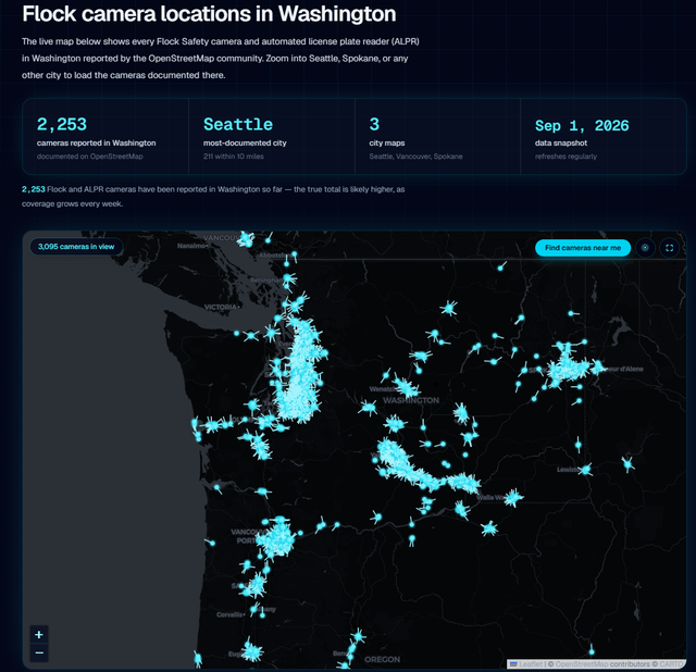 Over 2200 Flock and competitor cameras in WA.