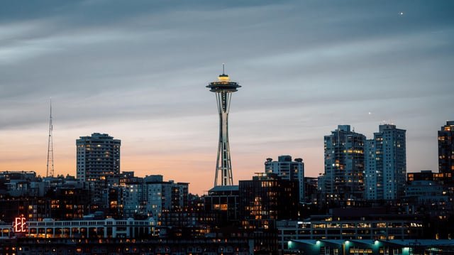 Space needle at dusk