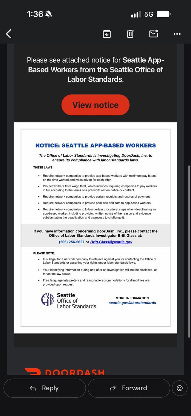 Seattle OLS investigating DoorDash for underpayment among other things