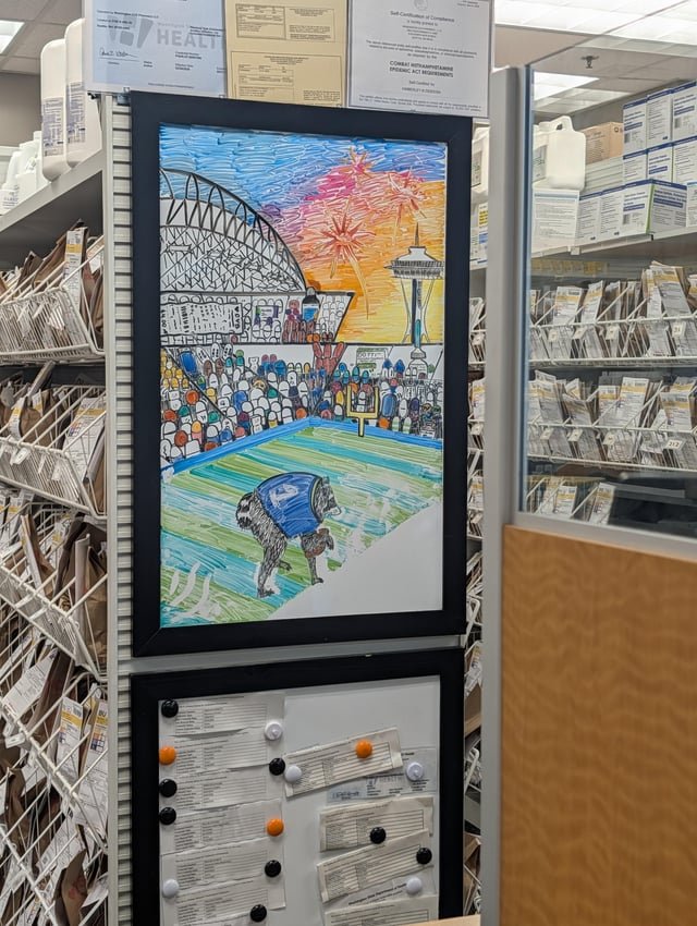So much detail in the whiteboard art at the pharmacy in Wallingford