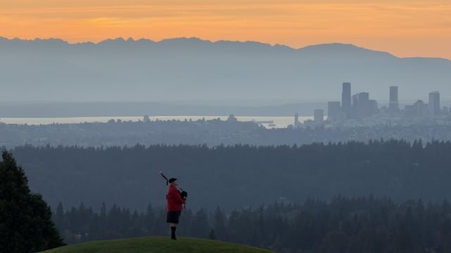 Scottish bagpipes echoing over Seattle
