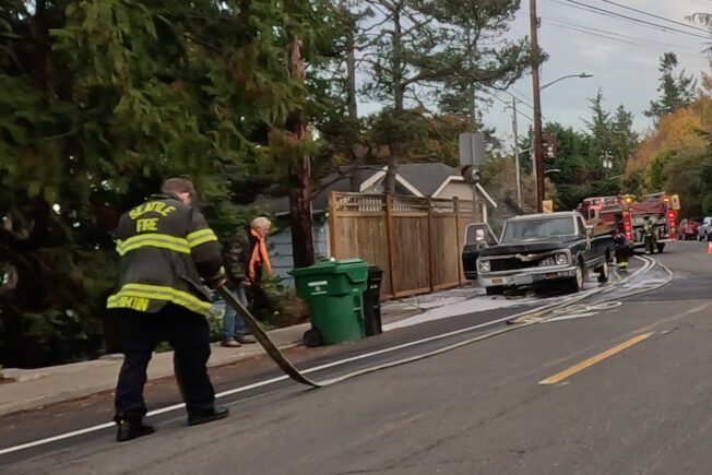 Pickup-truck fire on Beach Drive