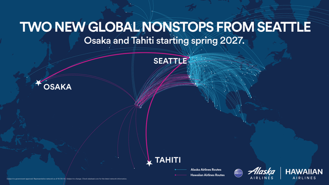 Alaska Airlines adding direct flights from Seattle to Tahiti and Osaka in 2027