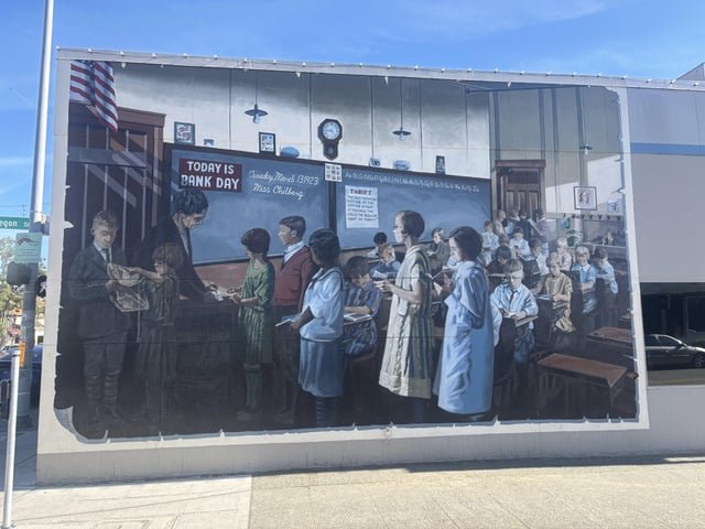 West Seattle mural Easter egg (probably) – a real teacher named Mabel Chilberg who taught 100 years ago