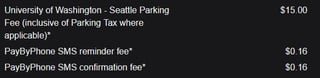 Heads-up: PayByPhone charges for text messages at some locations around the area (including UW parking)